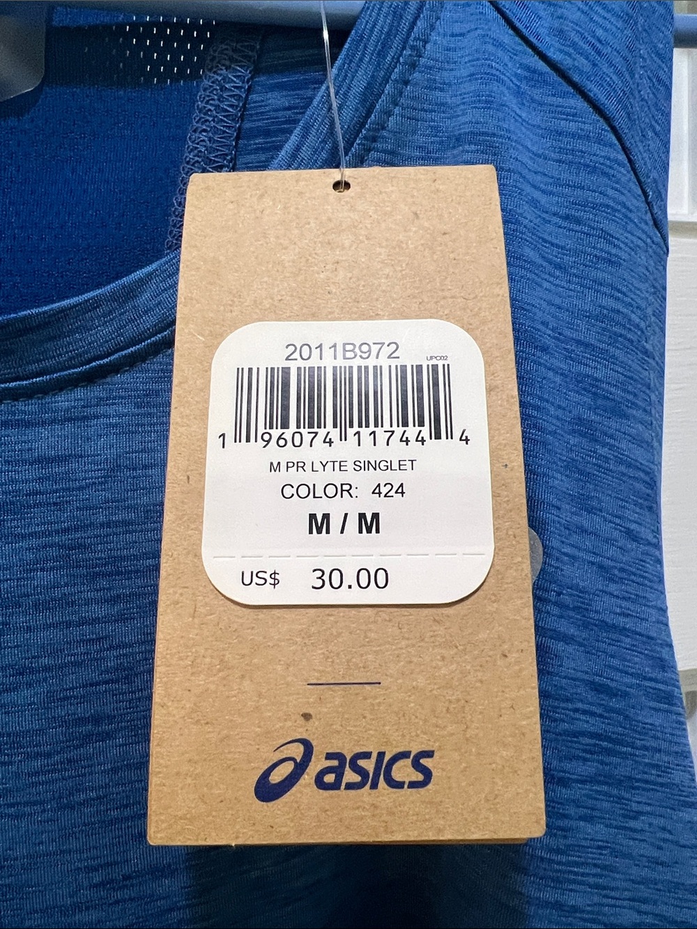 Asics Blue M PR LYTE Singlet Tank Top NWT medium - Picture 2 of 7